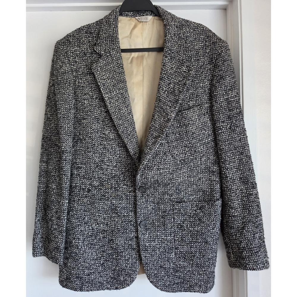 Hunting Horn Men Blazer Black White Wool Tweed Formal Sport Coat Jacket